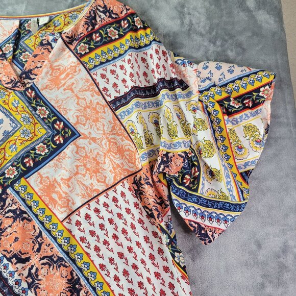 EST. 1946 Womens L Boho Patchwork Blouse Multicolor Bell Sleeve Festival Top - Picture 3 of 10
